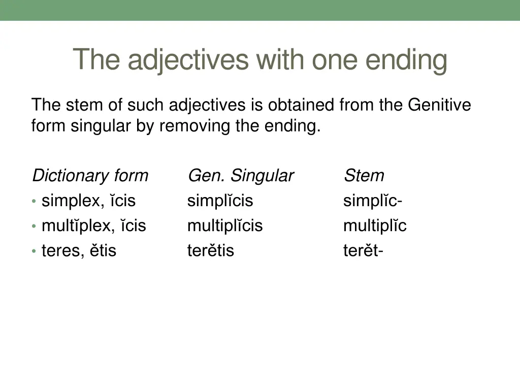 the adjectives with one ending