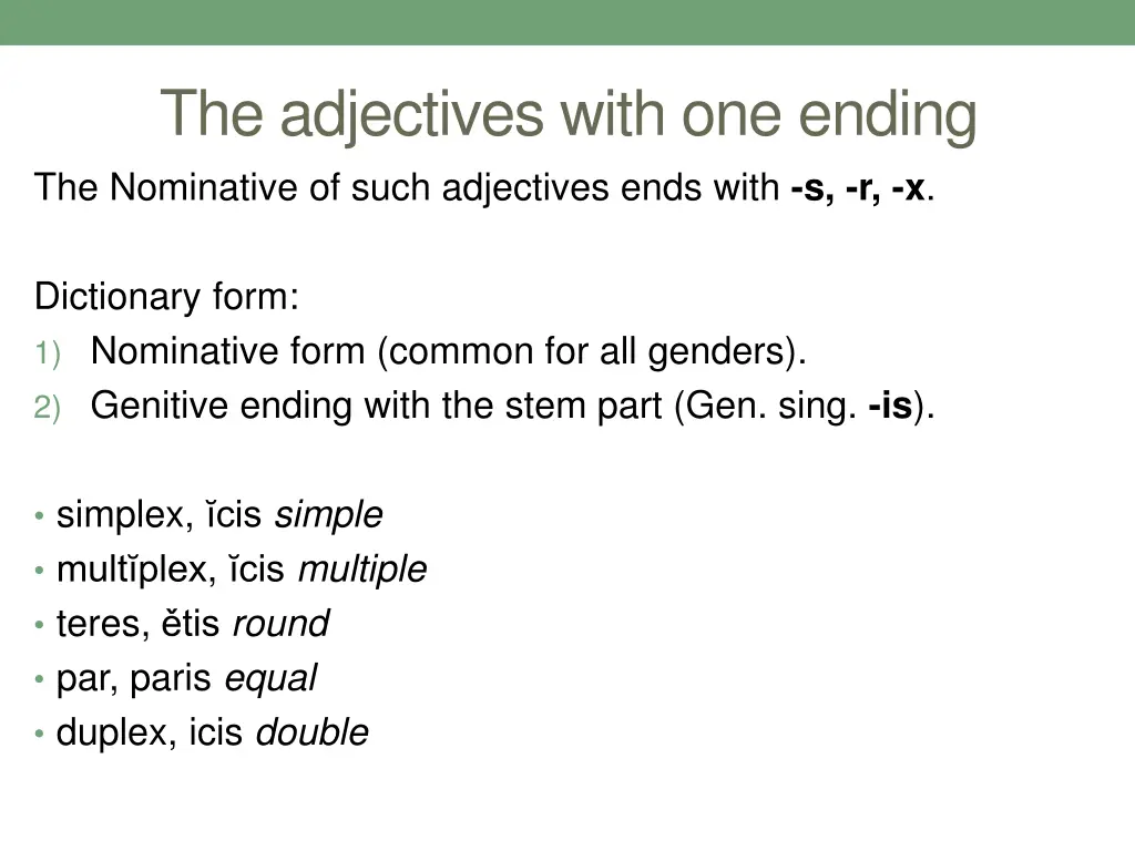 the adjectives with one ending the nominative