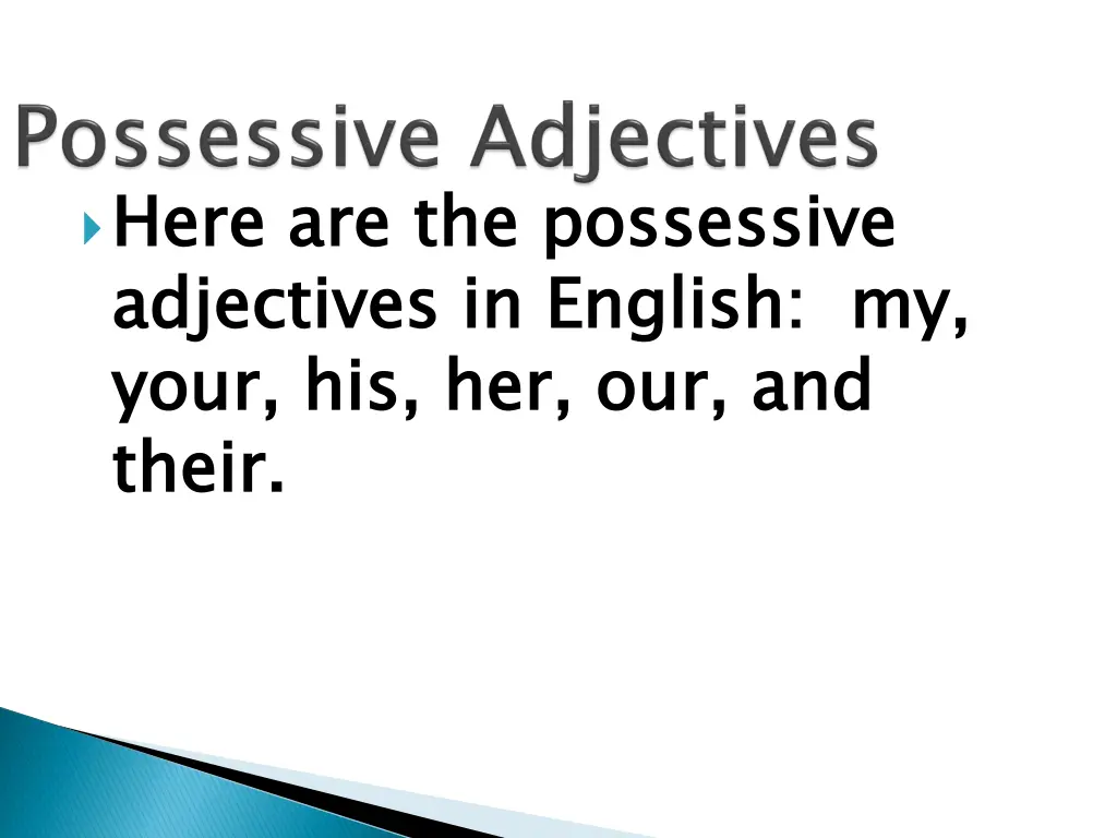 here are the possessive adjectives in english