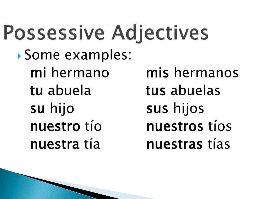 some examples mi tu su nuestro nuestra