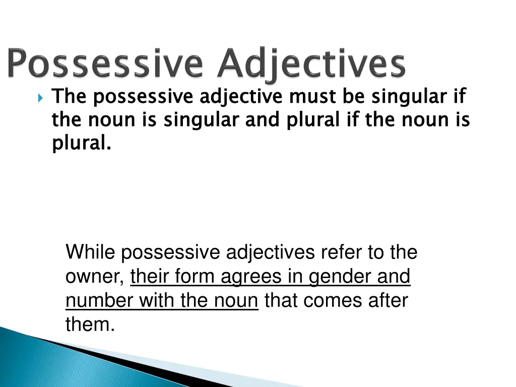 the possessive adjective must be singular