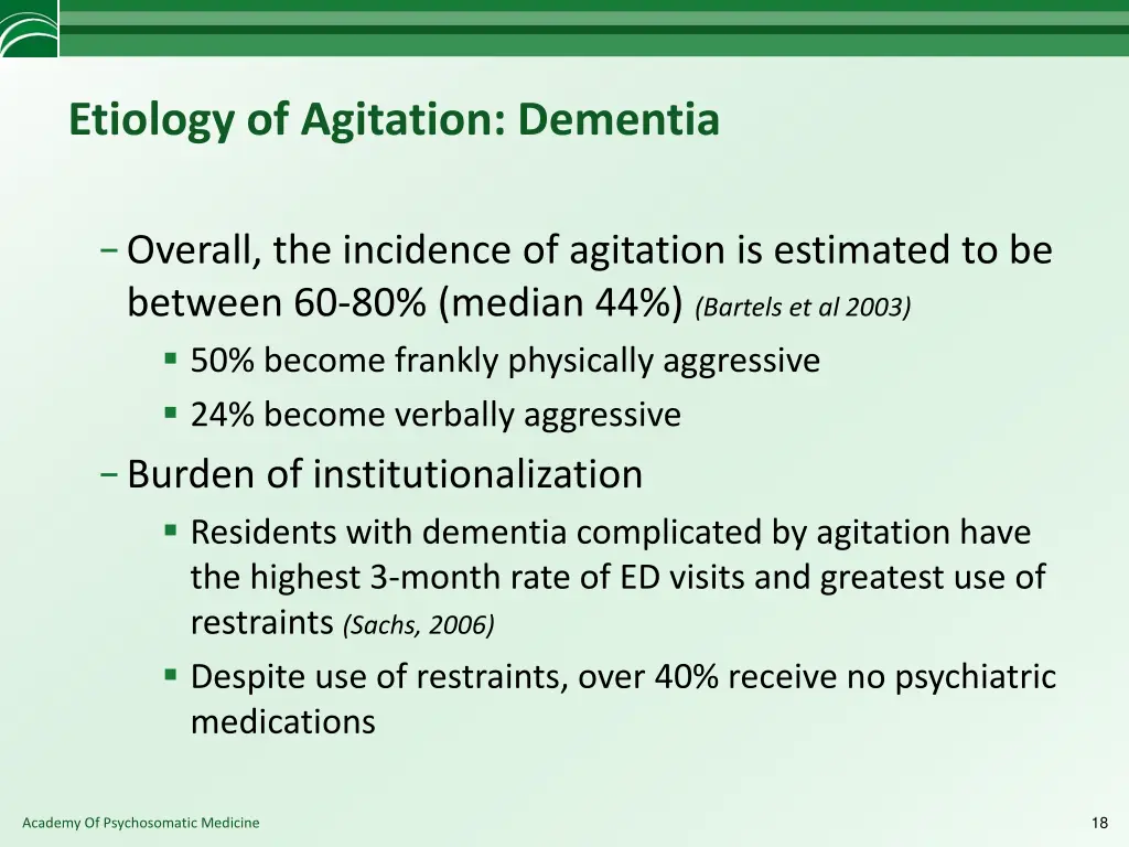 etiology of agitation dementia