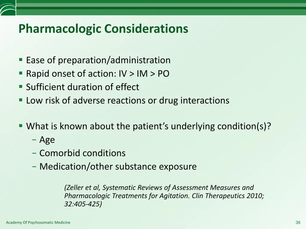 pharmacologic considerations