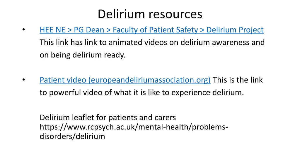 delirium resources