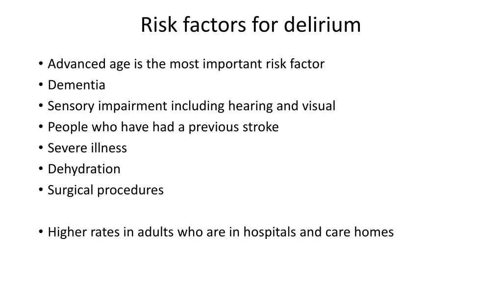 risk factors for delirium