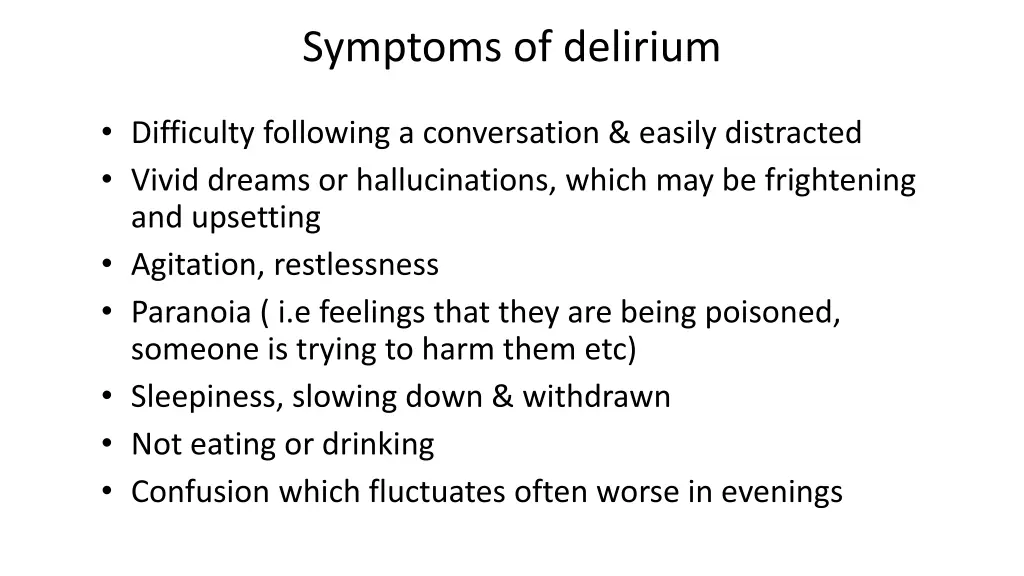 symptoms of delirium
