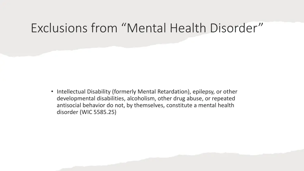 exclusions from mental health disorder