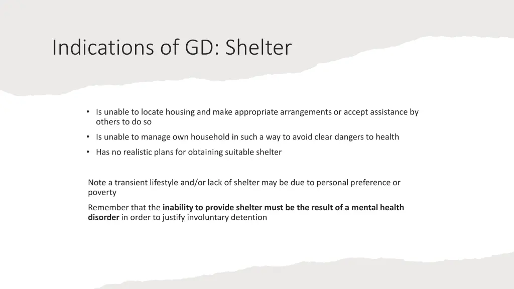 indications of gd shelter