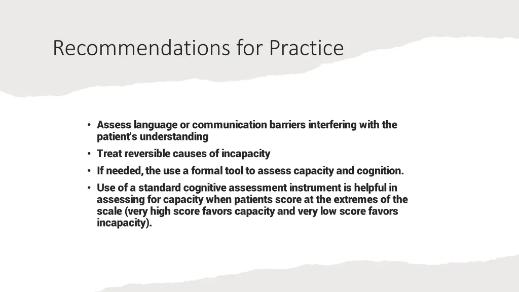 recommendations for practice