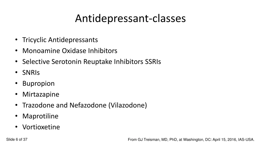 antidepressant classes