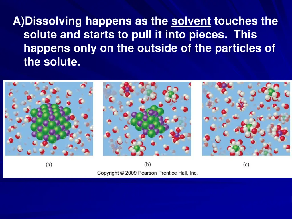a dissolving happens as the solvent touches
