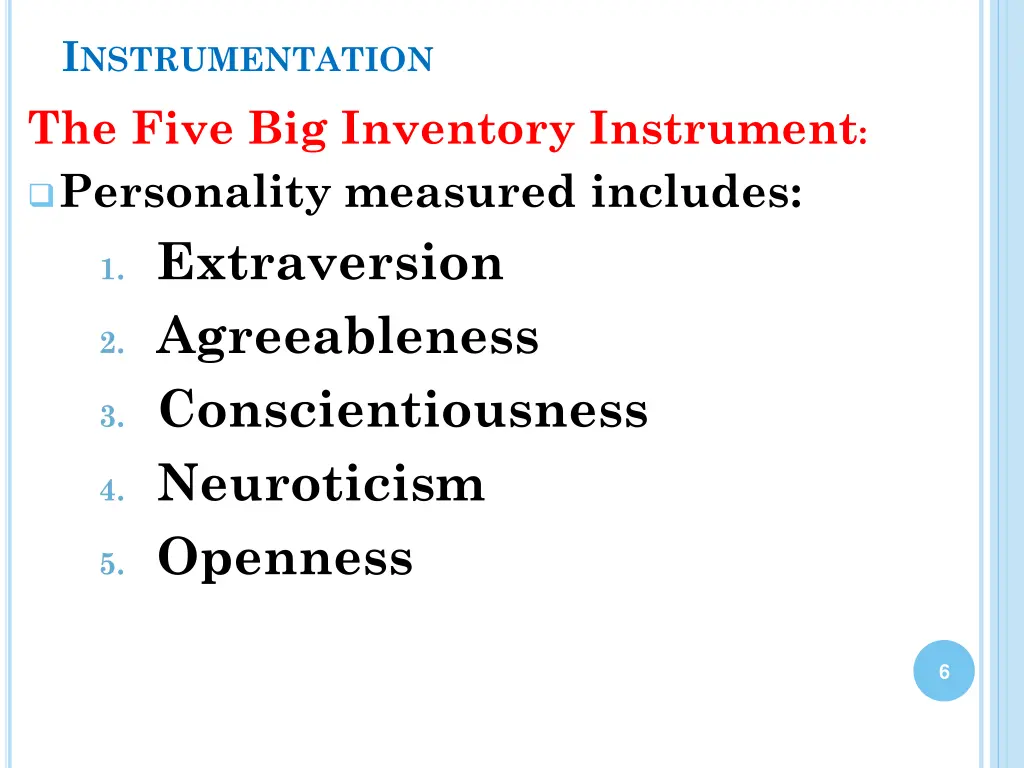 i nstrumentation the five big inventory