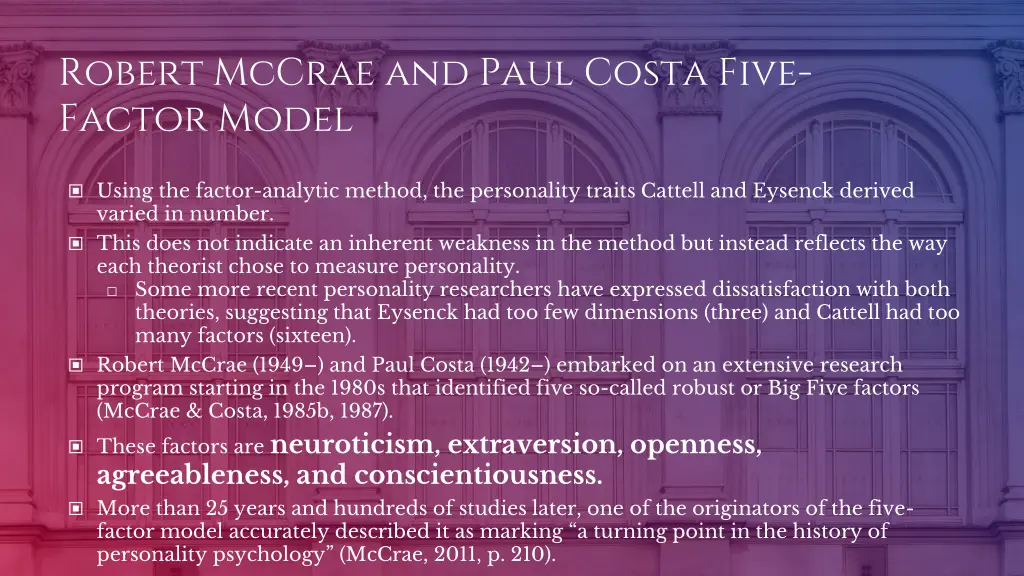 robert mccrae and paul costa five factor model