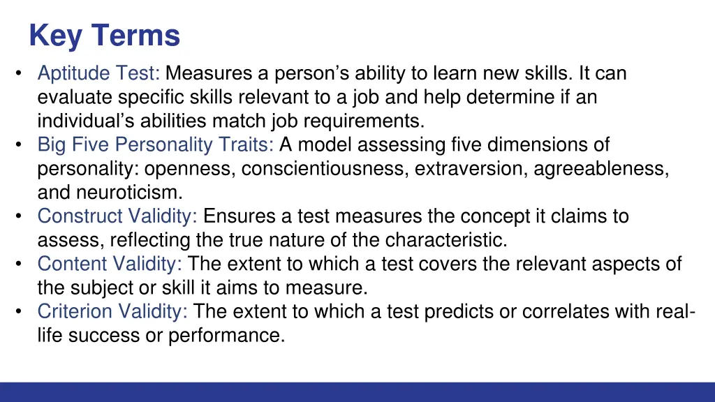 key terms aptitude test measures a person