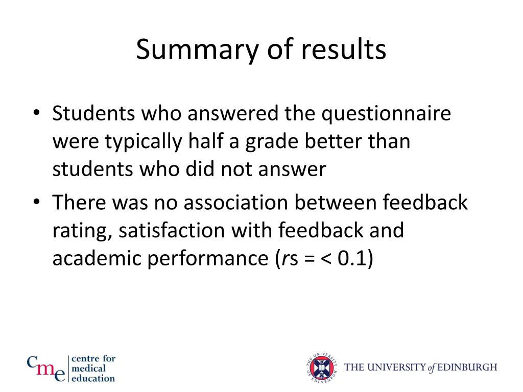 summary of results