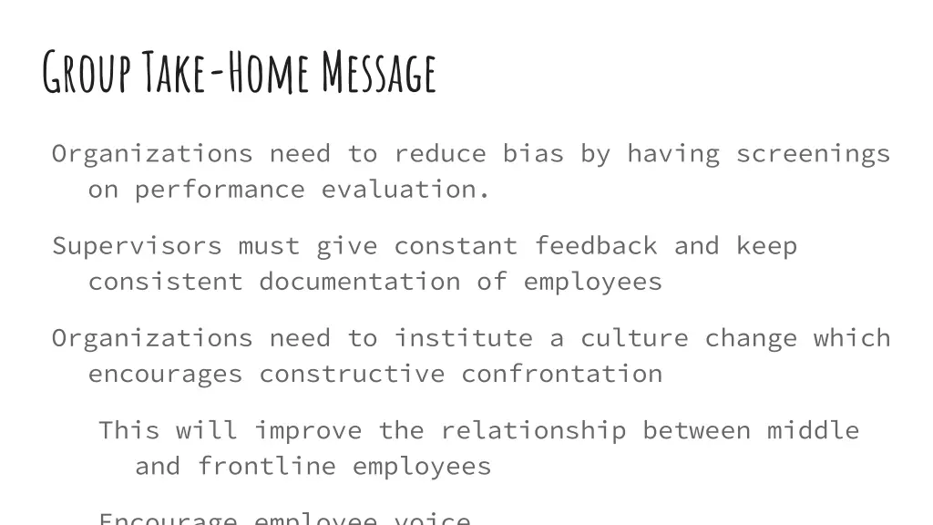 group take home message