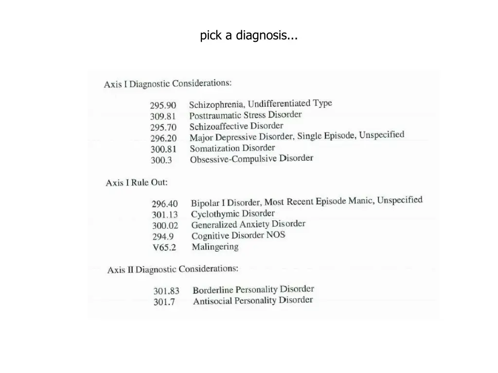 pick a diagnosis