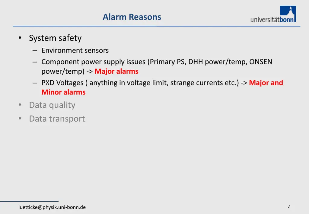 alarm reasons