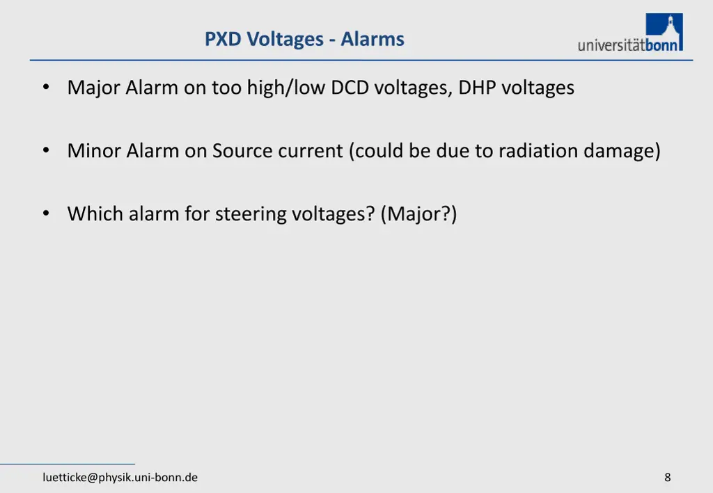 pxd voltages alarms