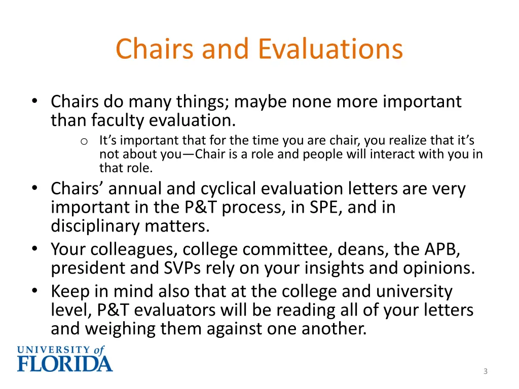chairs and evaluations