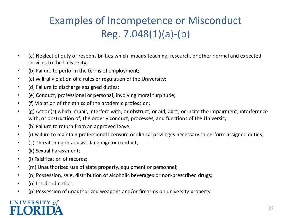 examples of incompetence or misconduct