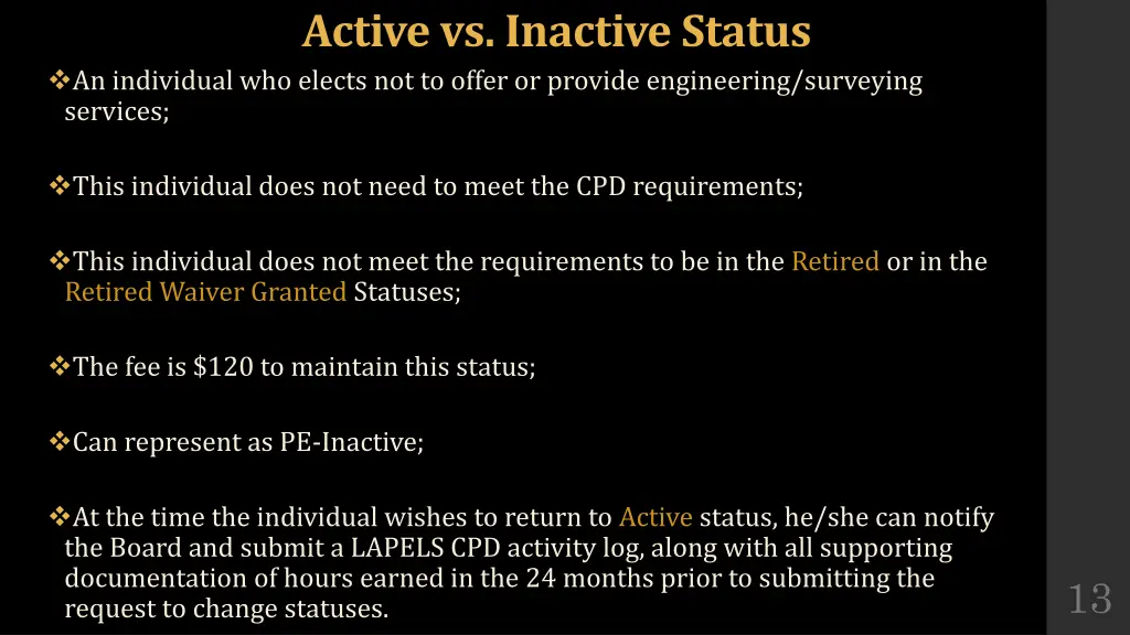 active vs inactive status an individual