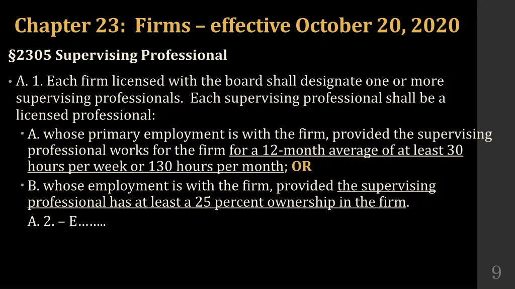 chapter 23 firms effective october 20 2020