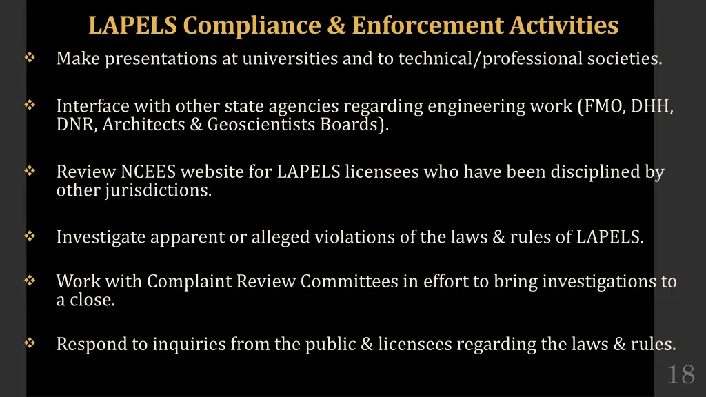 lapels compliance enforcement activities make