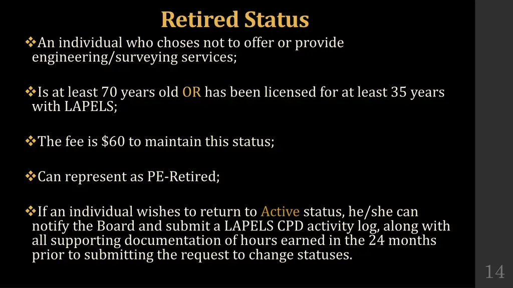 retired status