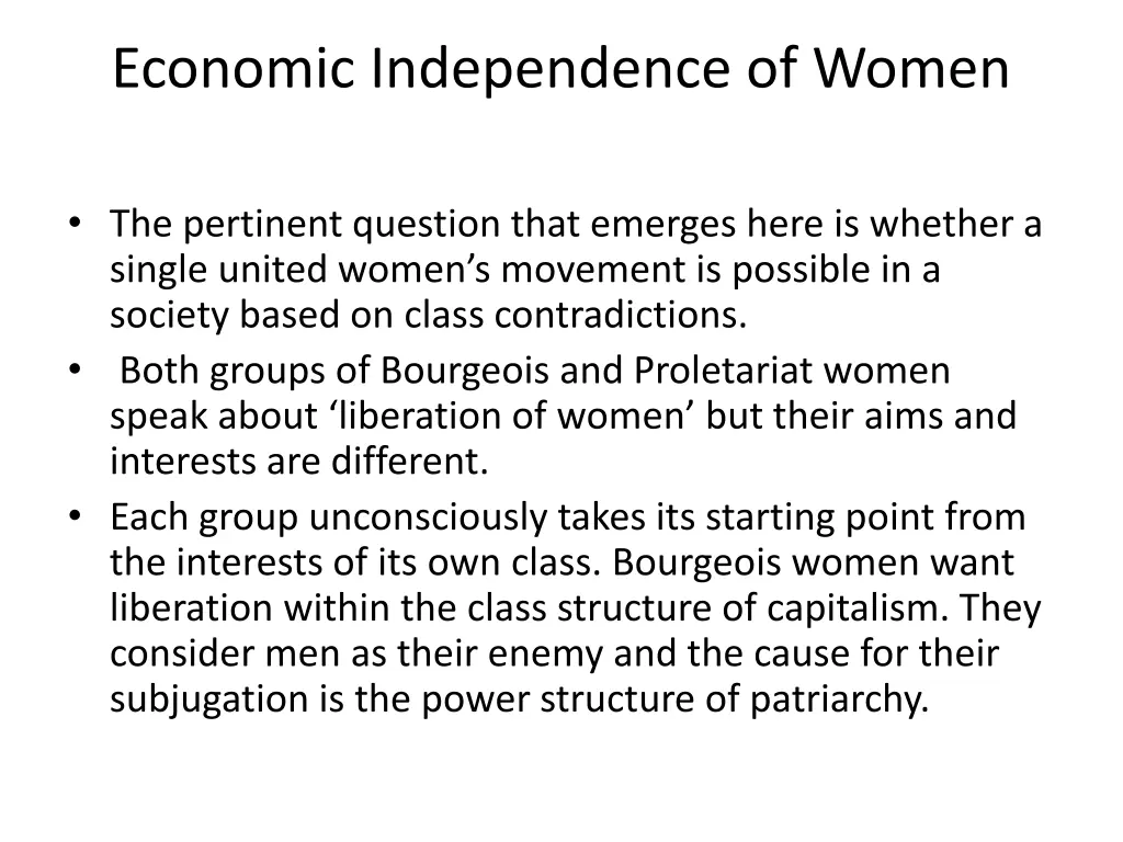 economic independence of women