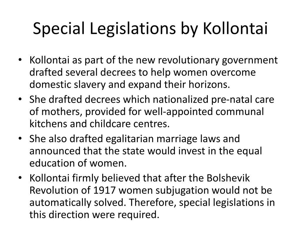 special legislations by kollontai