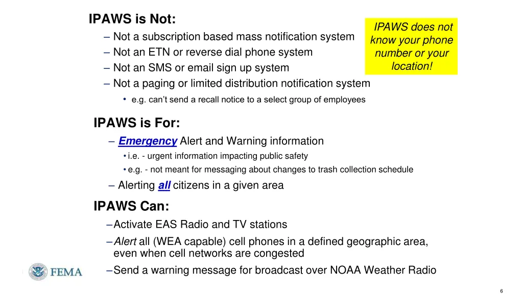 ipaws is not not a subscription based mass