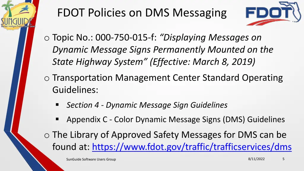 fdot policies on dms messaging