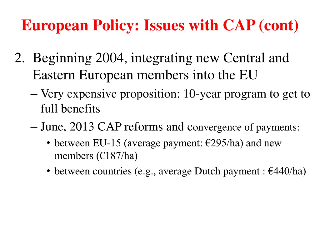european policy issues with cap cont
