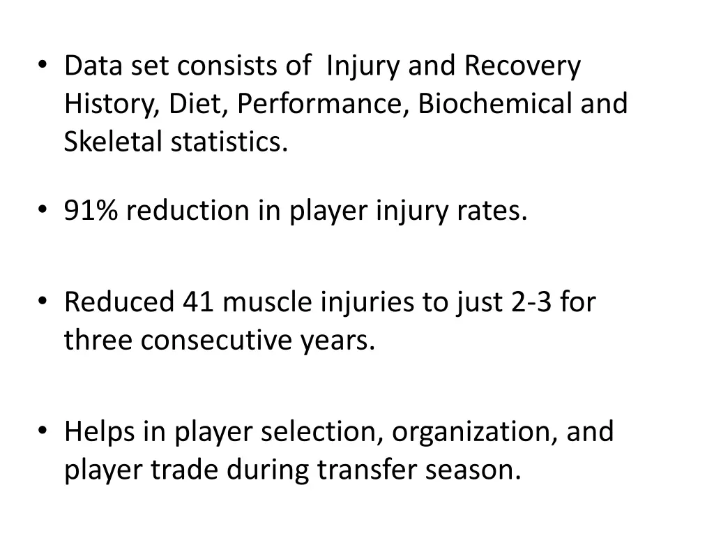 data set consists of injury and recovery history
