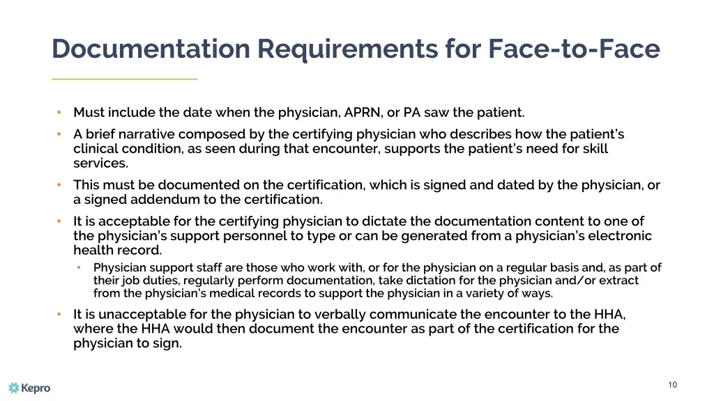 documentation requirements for face to face