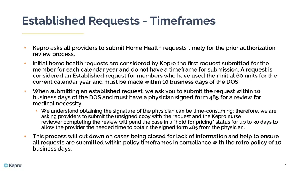 established requests timeframes