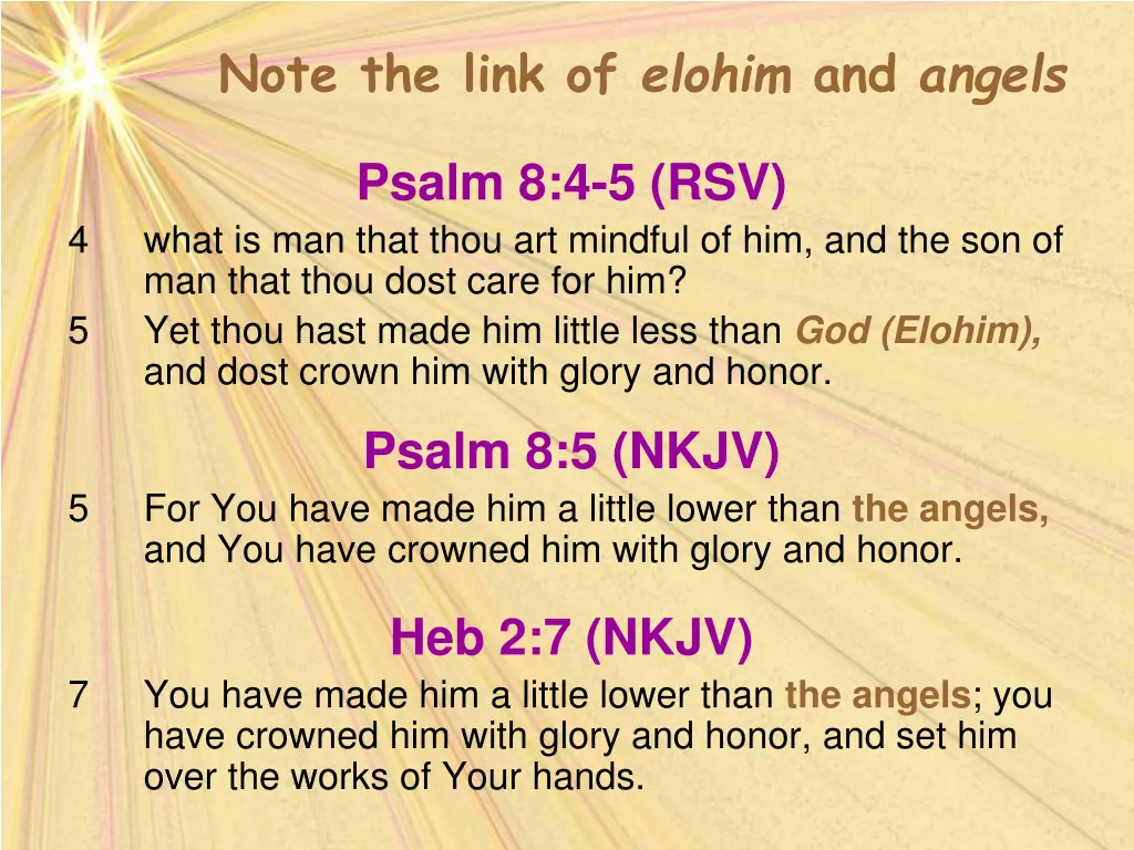 note the link of elohim and angels