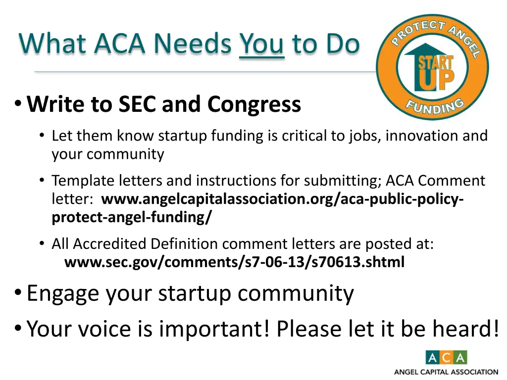 what aca needs you to do