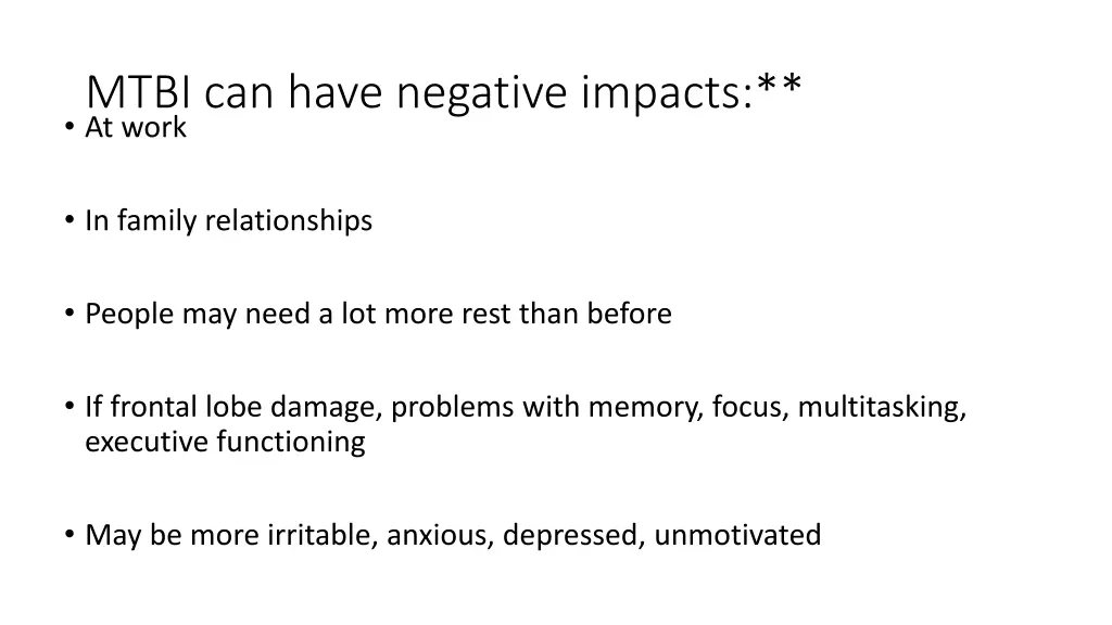 mtbi can have negative impacts at work