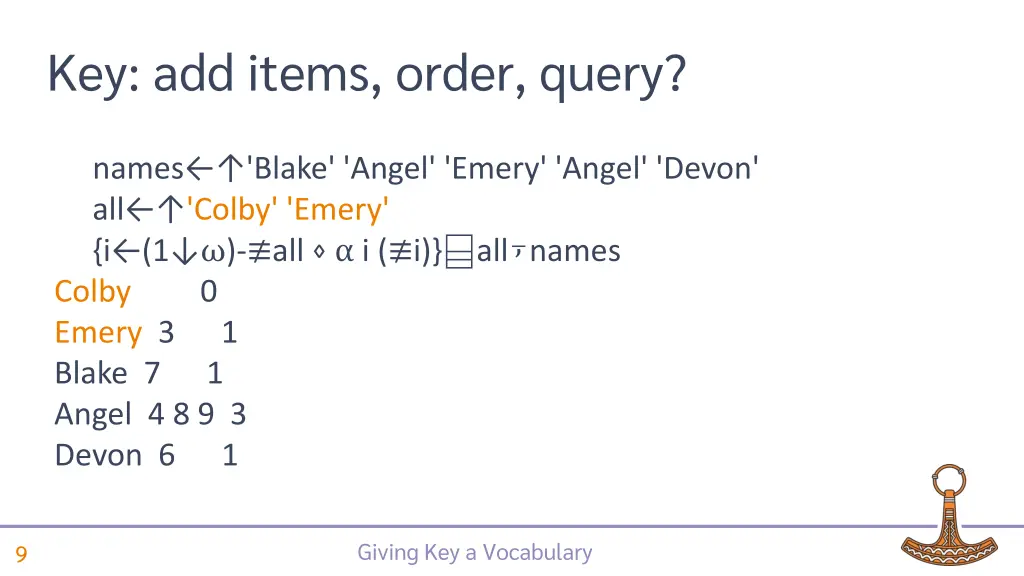 key add items order query