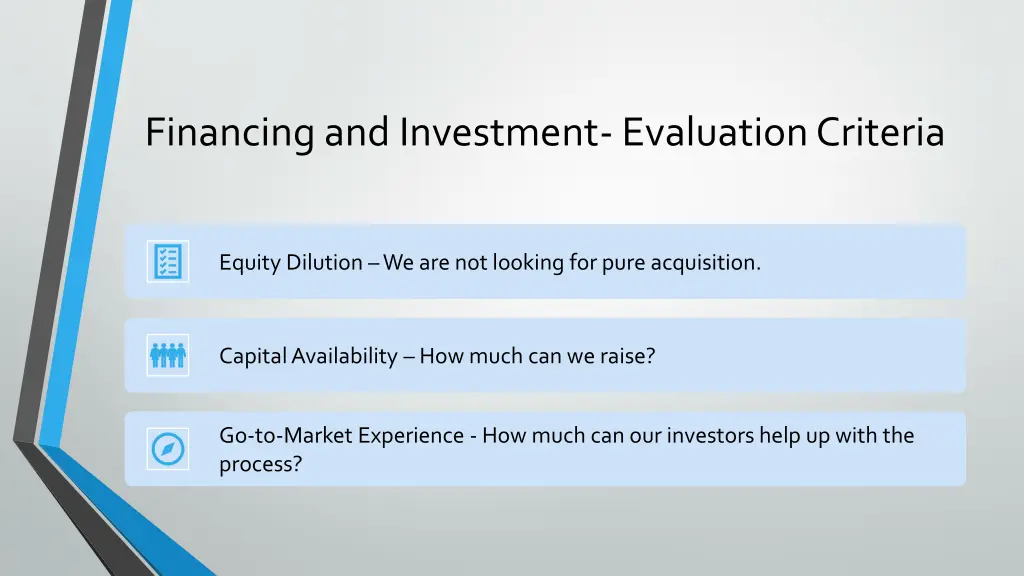 financing and investment evaluation criteria