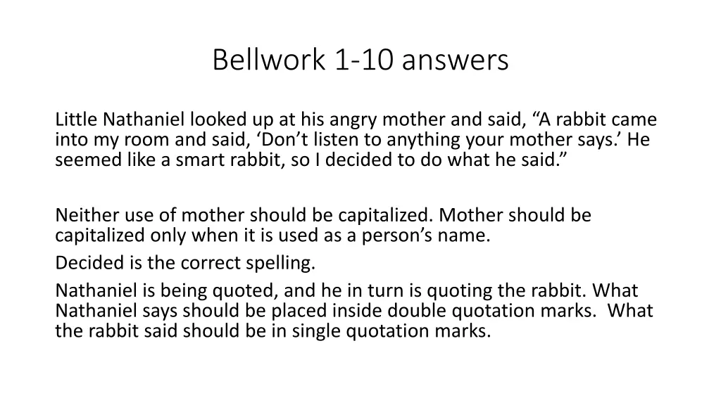 bellwork 1 10 answers