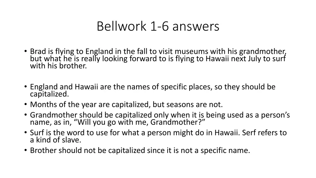 bellwork 1 6 answers