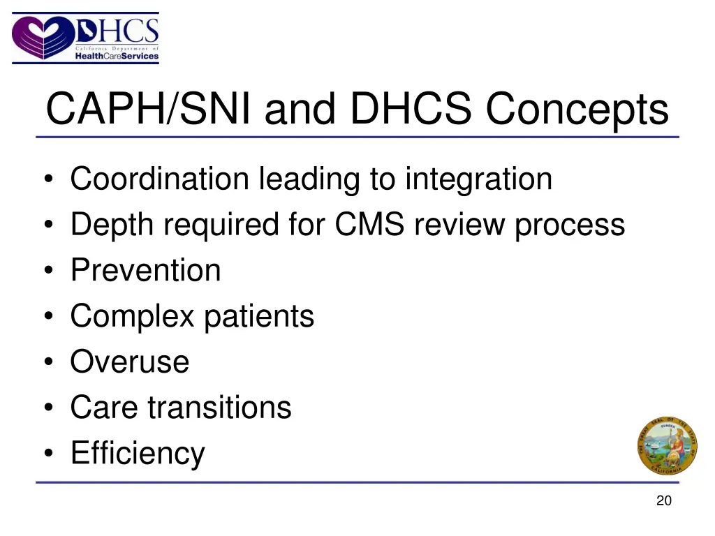 caph sni and dhcs concepts