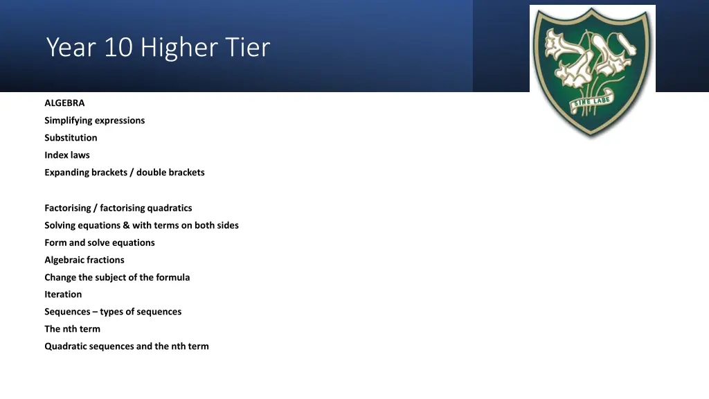 year 10 higher tier 1