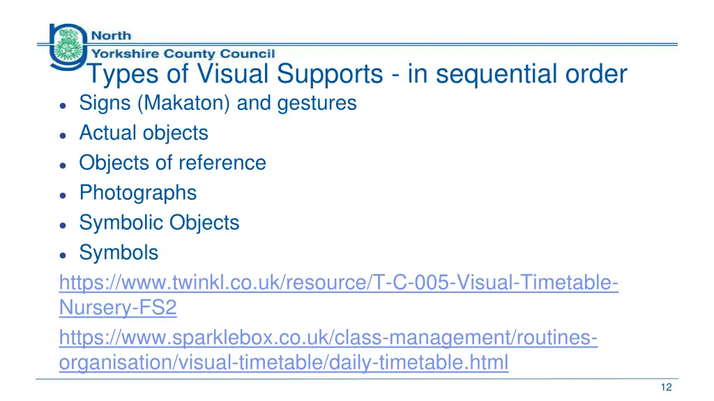 types of visual supports in sequential order