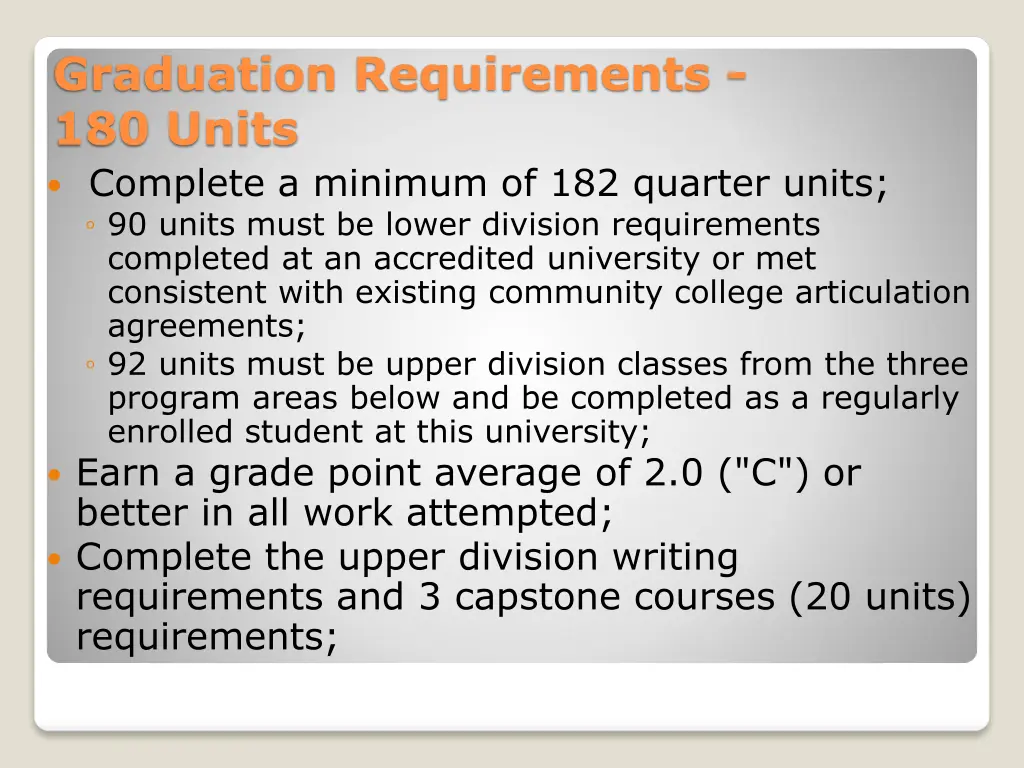 graduation requirements 180 units complete