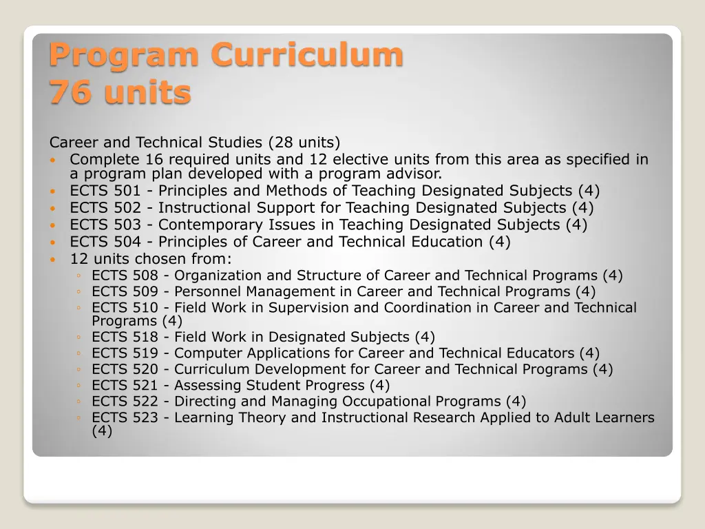 program curriculum 76 units