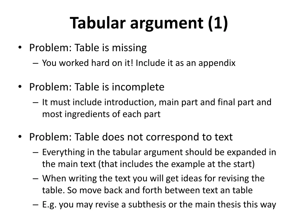 tabular argument 1